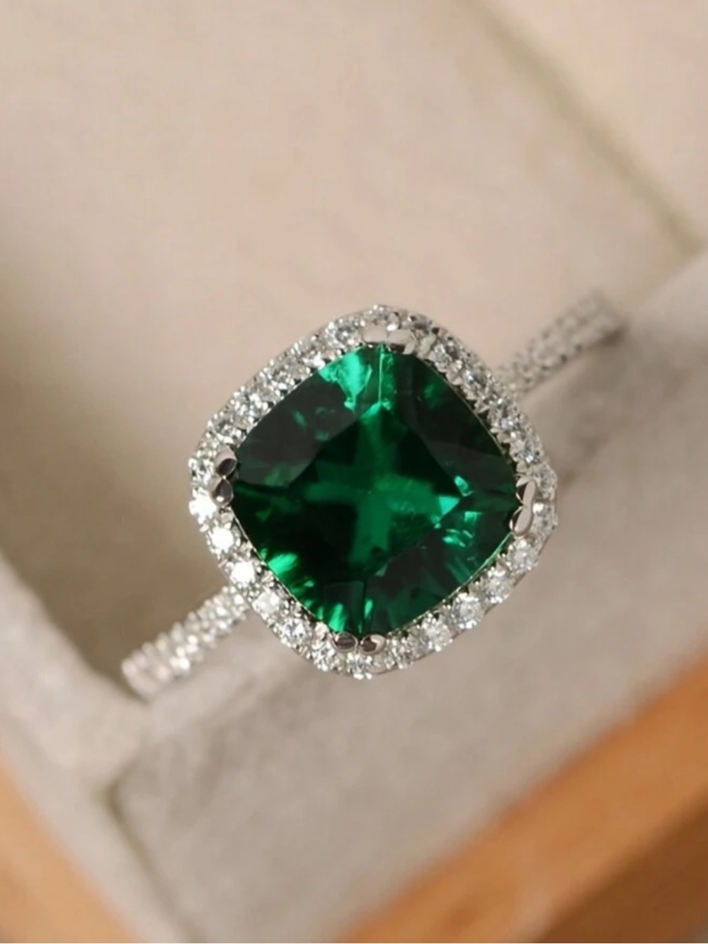 Emerald Lab Created Cushion Halo Ring - Women Jewelry size 7